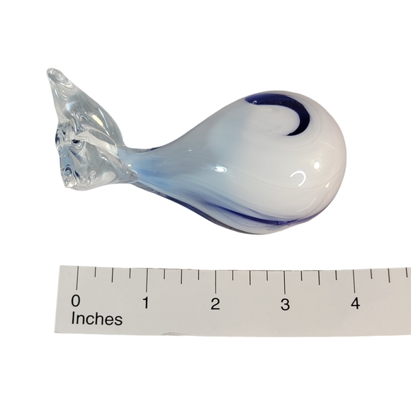 Blown Glass Blue White Decoration Collectible Wale Figurine Vintage Sculpture - Picture 14 of 14
